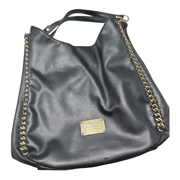 Bebe Black Shoulder Bag with Gold Chain Accents - Picture 1 of 7